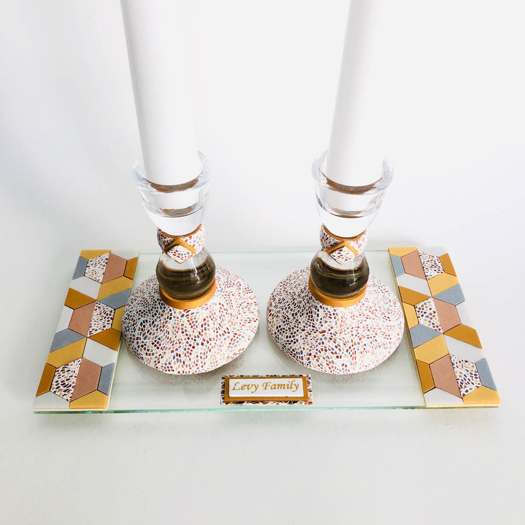 Shabbat Candlestick Holder & Matchbox, Handmade, Judaica, Personalized, Shabbat Candle holders, Gold