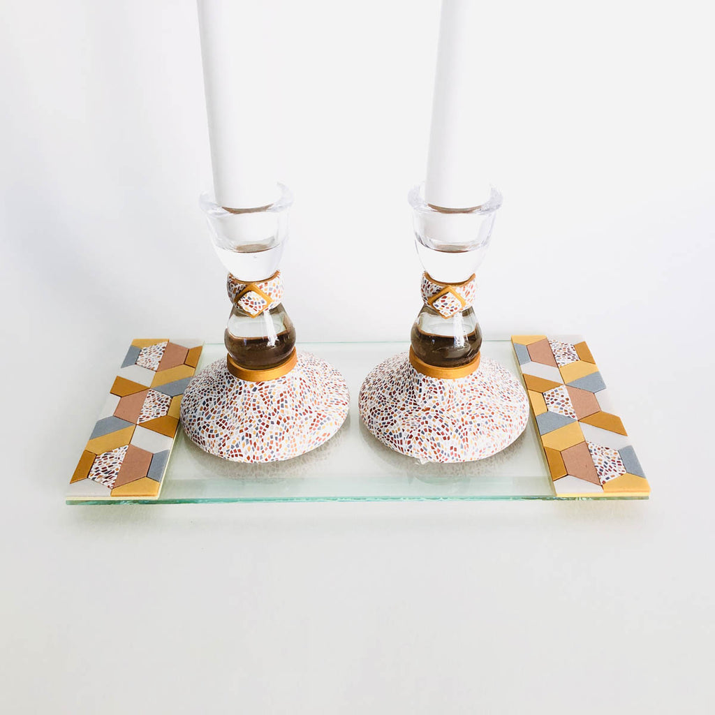 Shabbat Candlestick Holder & Matchbox, Handmade, Judaica, Personalized, Shabbat Candle holders, Gold
