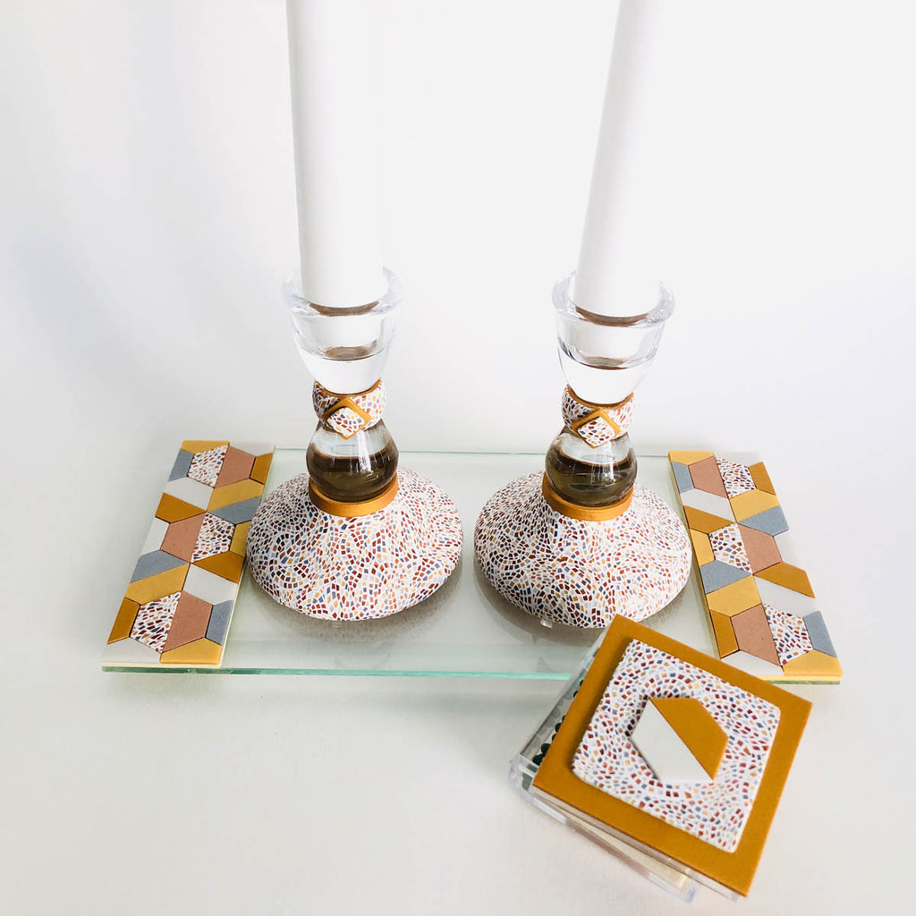Shabbat Candlestick Holder & Matchbox, Handmade, Judaica, Personalized, Shabbat Candle holders, Gold