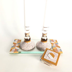 Shabbat Candlestick Holder & Matchbox, Handmade, Judaica, Personalized, Shabbat Candle holders, Gold