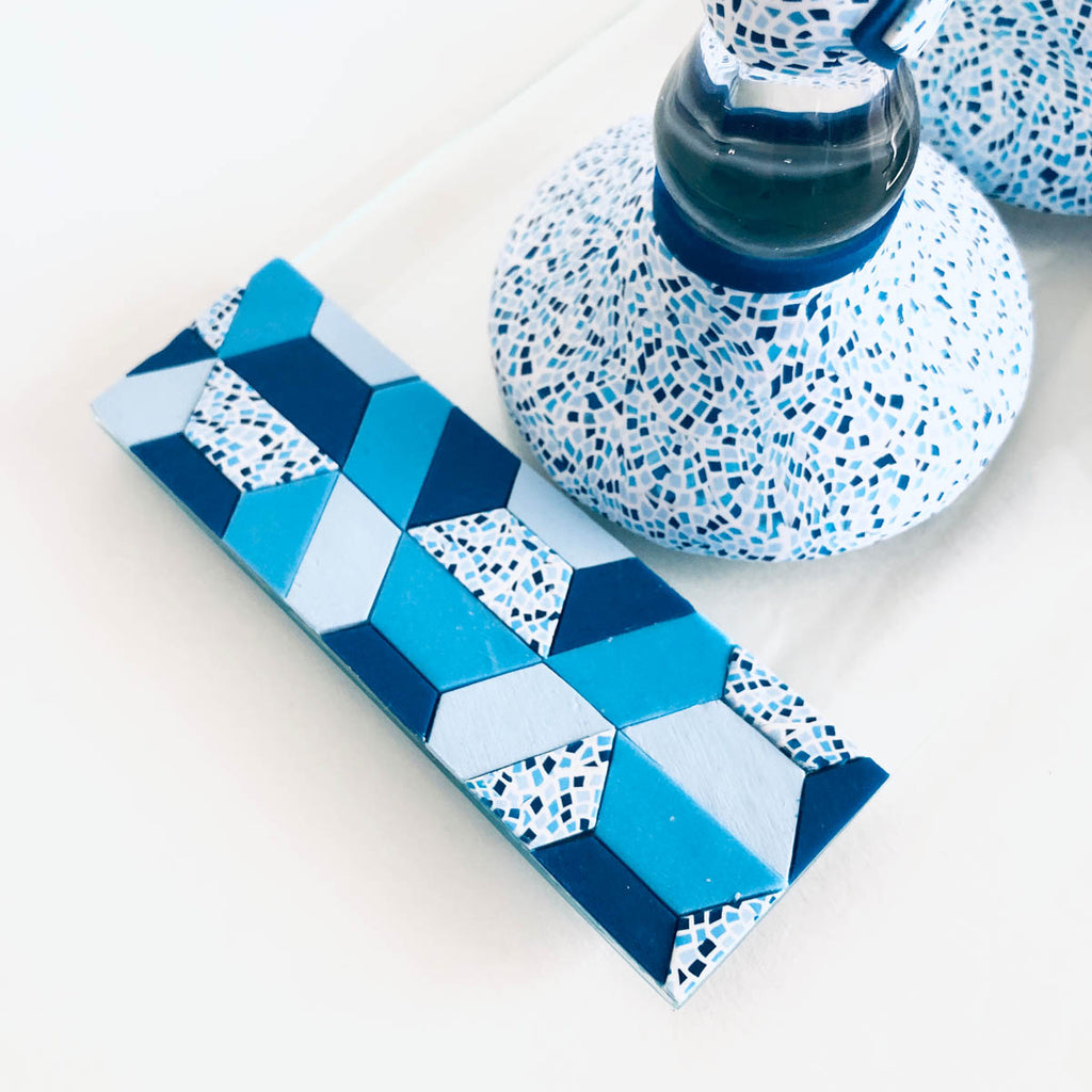 Shabbat Candlestick Holder & Matchbox, Handmade, Judaica, Personalized, Shabbat Candle holders, Blue