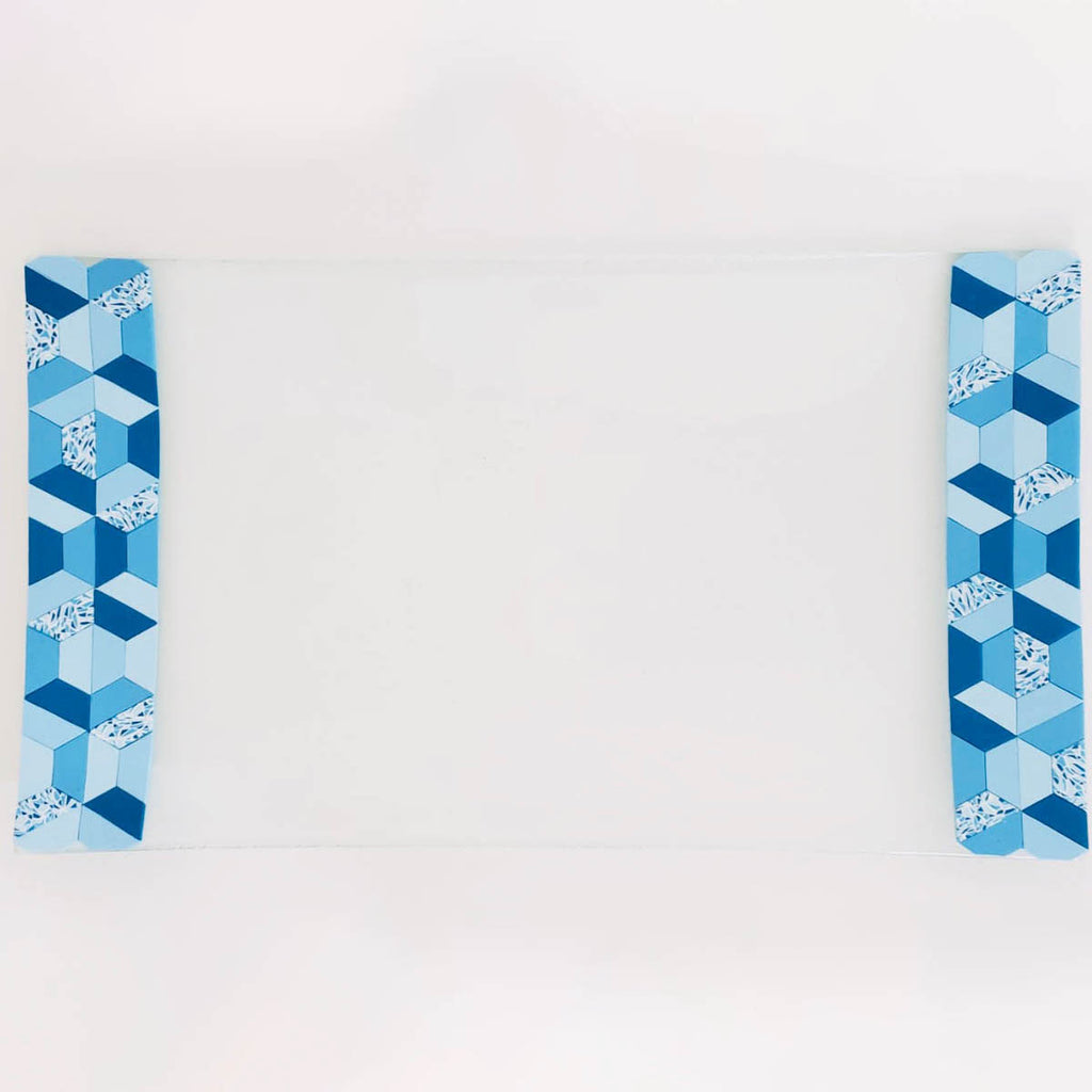 Glass Challah Board, Challah Plate, Judaica, Handmade, Personalized, Glass Shabbat Tray, Jewish, Judaica Art, Jewish Wedding gift, Hexagon Blue