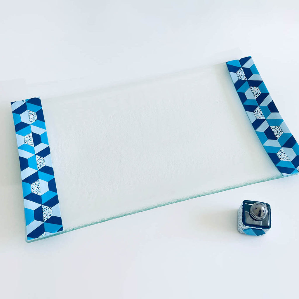 Glass Challah Board, Challah Plate, Judaica, Handmade, Personalized, Glass Shabbat Tray, Jewish, Judaica Art, Jewish Wedding gift, Hexagon Blue