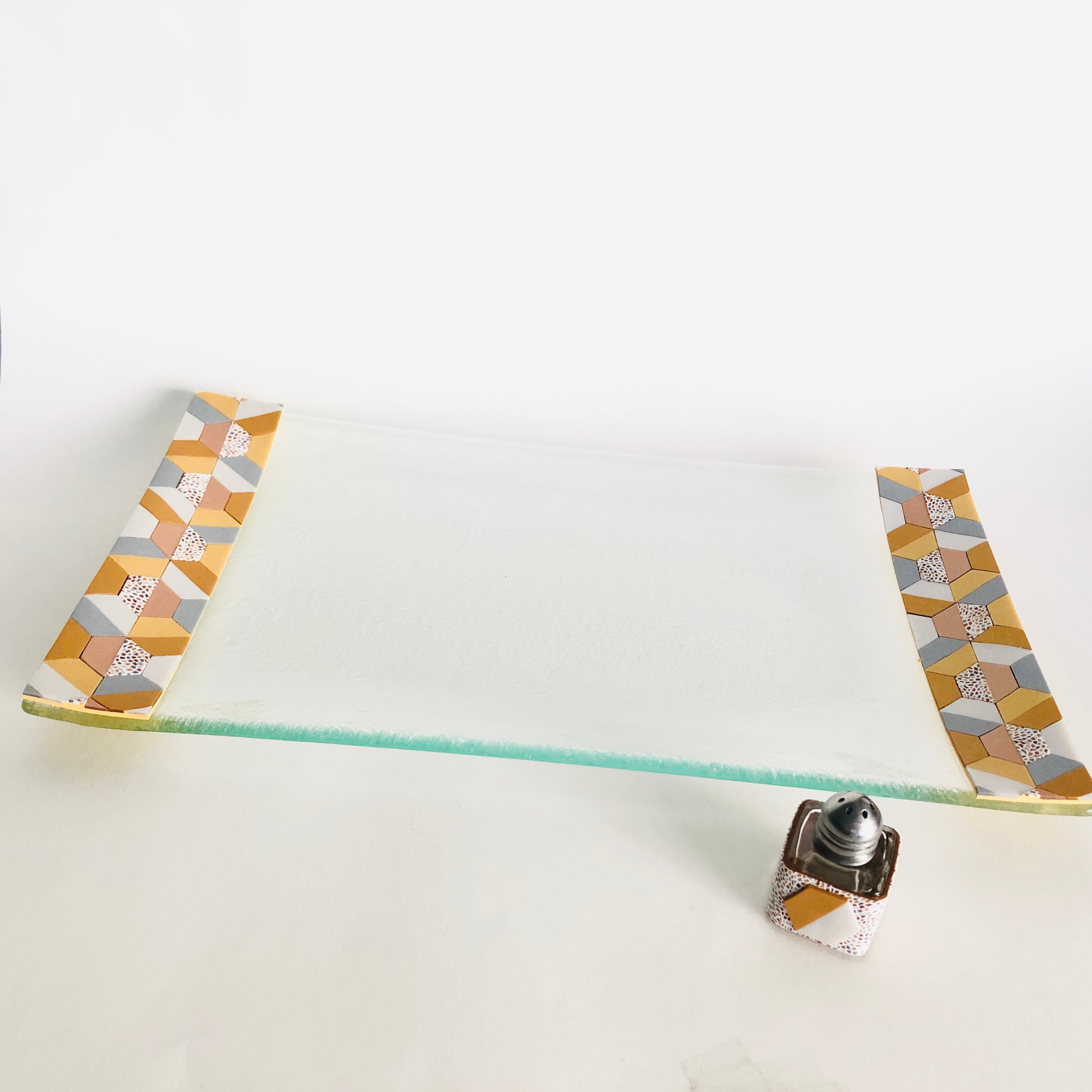 Glass Challah Board, Challah Plate, Judaica, Handmade, Personalized, Glass Shabbat Tray, Jewish, Judaica Art, Jewish Wedding gift, Hexagon Gold