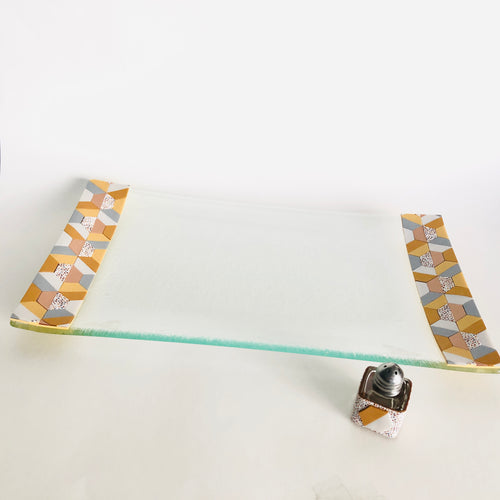 Glass Challah Board, Challah Plate, Judaica, Handmade, Personalized, Glass Shabbat Tray, Jewish, Judaica Art, Jewish Wedding gift, Hexagon Gold