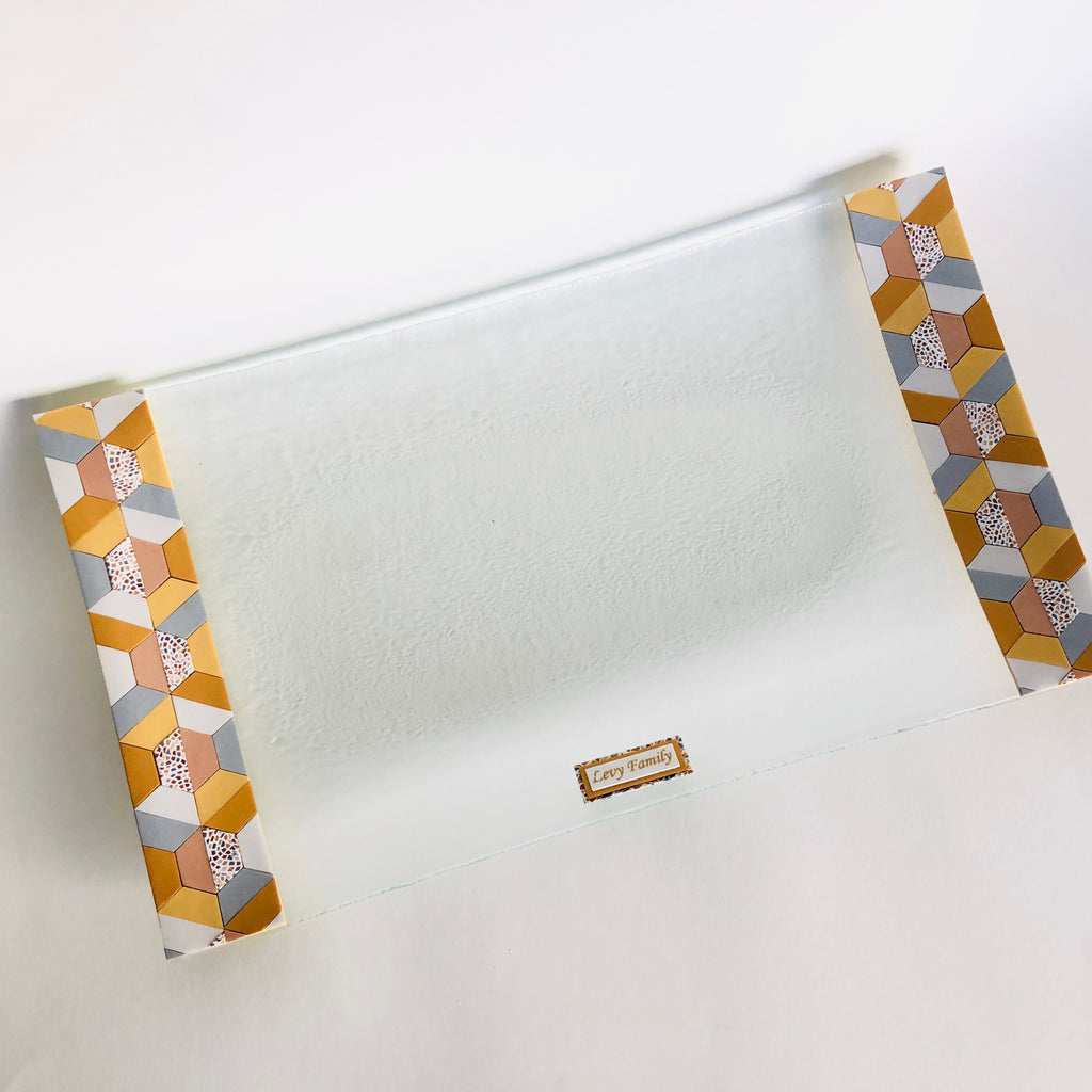 Glass Challah Board, Challah Plate, Judaica, Handmade, Personalized, Glass Shabbat Tray, Jewish, Judaica Art, Jewish Wedding gift, Hexagon Gold