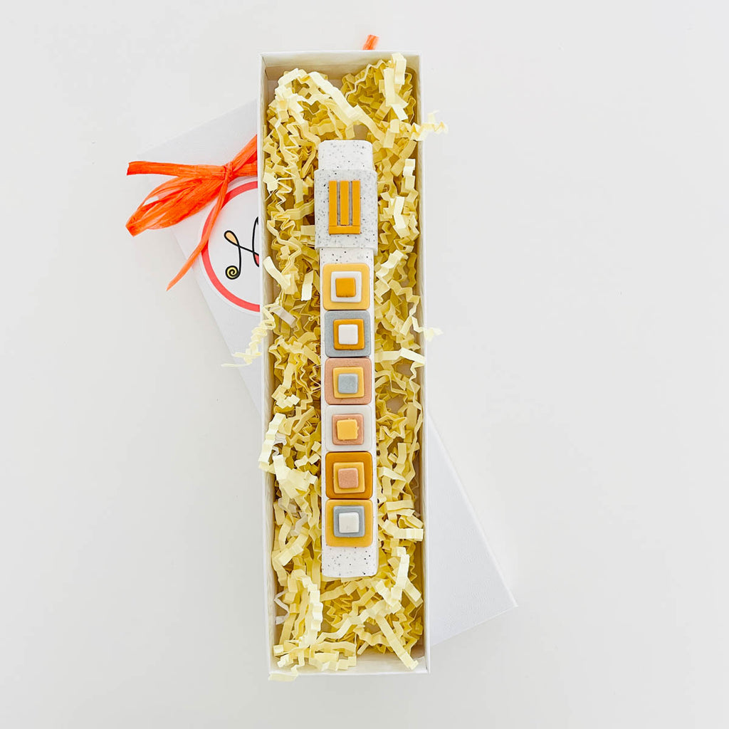 Modern Mezuzah case, 12 Tribes, Gold, Handmade, Judaica Gift, Housewarming Gift, Jewish Wedding Gift, New Home Gift, Polymer clay