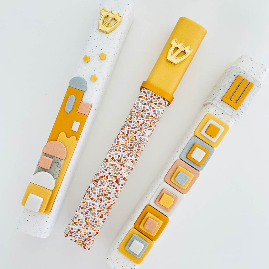 Modern Mezuzah case, 12 Tribes, Gold, Handmade, Judaica Gift, Housewarming Gift, Jewish Wedding Gift, New Home Gift, Polymer clay