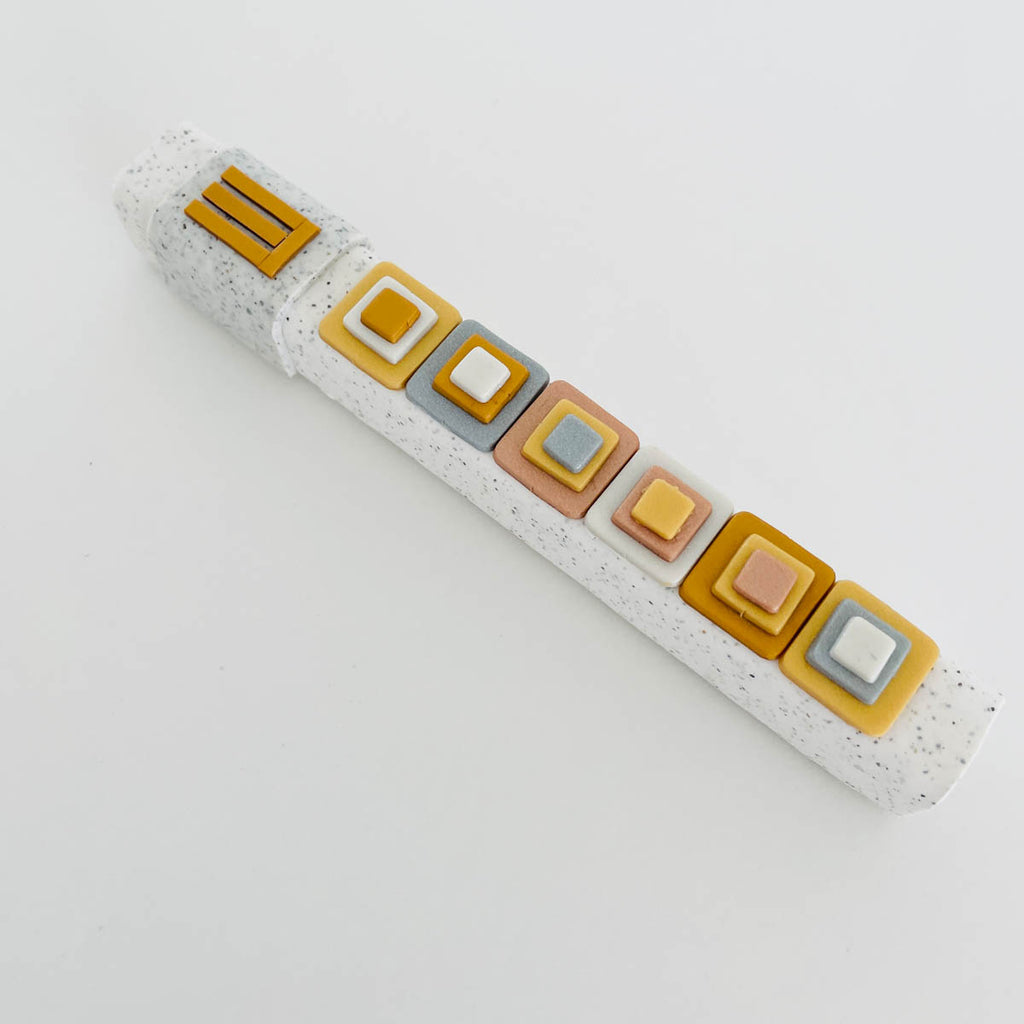 Modern Mezuzah case, 12 Tribes, Gold, Handmade, Judaica Gift, Housewarming Gift, Jewish Wedding Gift, New Home Gift, Polymer clay