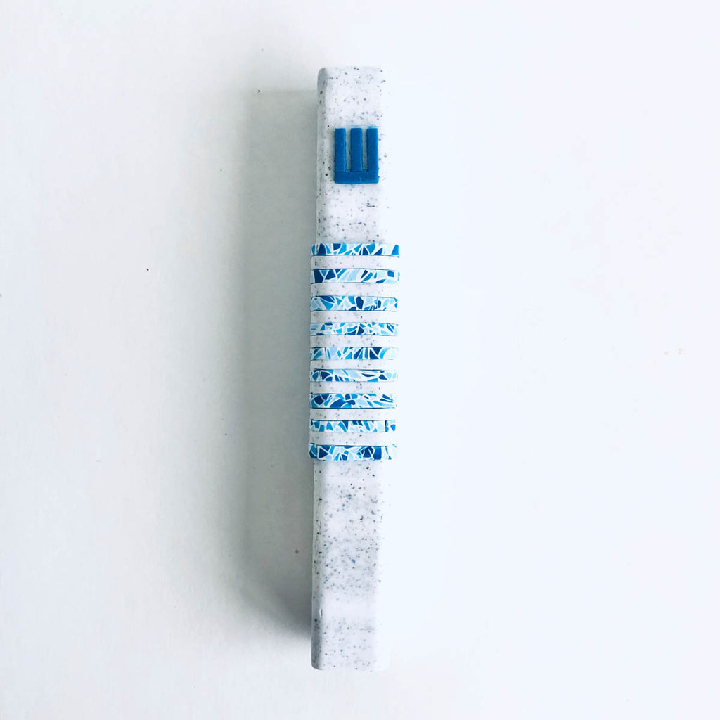 Modern mosaic stripes Mezuzah case, Blue, Handmade, Judaica Gift, Bar Mitzvah Gif, Jewish Wedding Gift, New Home Gift, Polymer clay