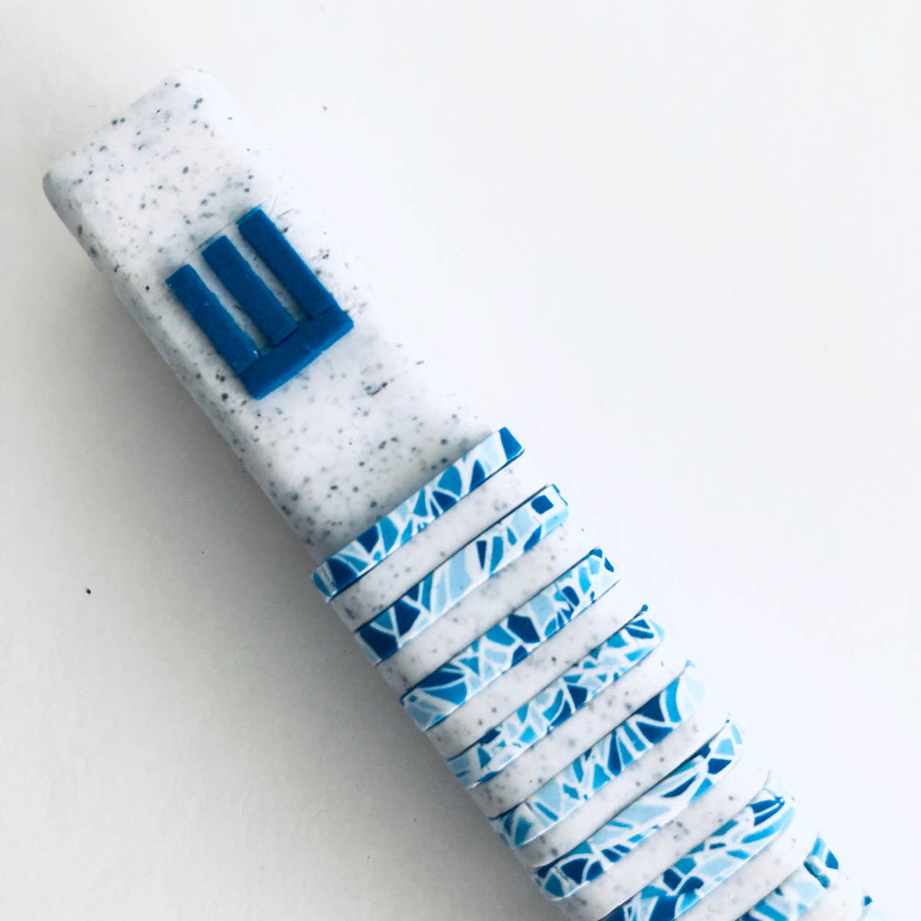 Modern mosaic stripes Mezuzah case, Blue, Handmade, Judaica Gift, Bar Mitzvah Gif, Jewish Wedding Gift, New Home Gift, Polymer clay