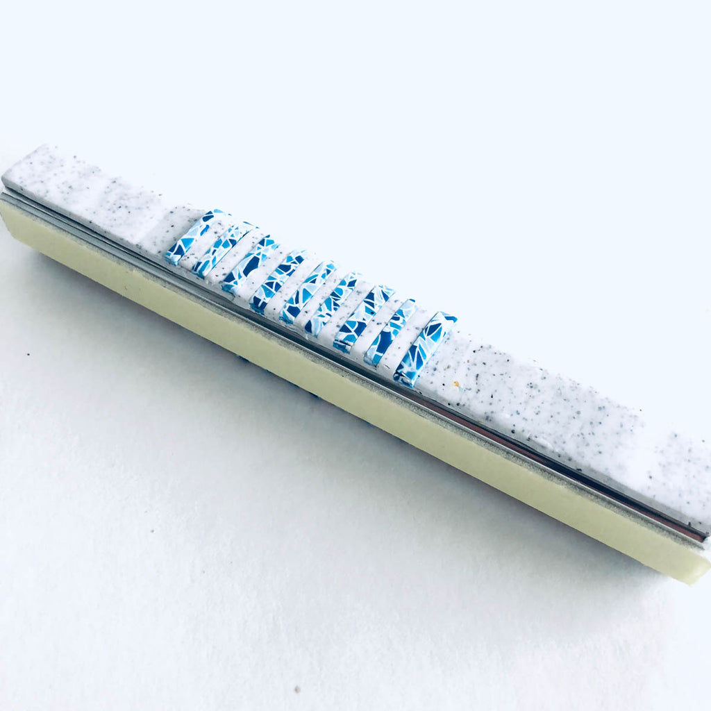 Modern mosaic stripes Mezuzah case, Blue, Handmade, Judaica Gift, Bar Mitzvah Gif, Jewish Wedding Gift, New Home Gift, Polymer clay