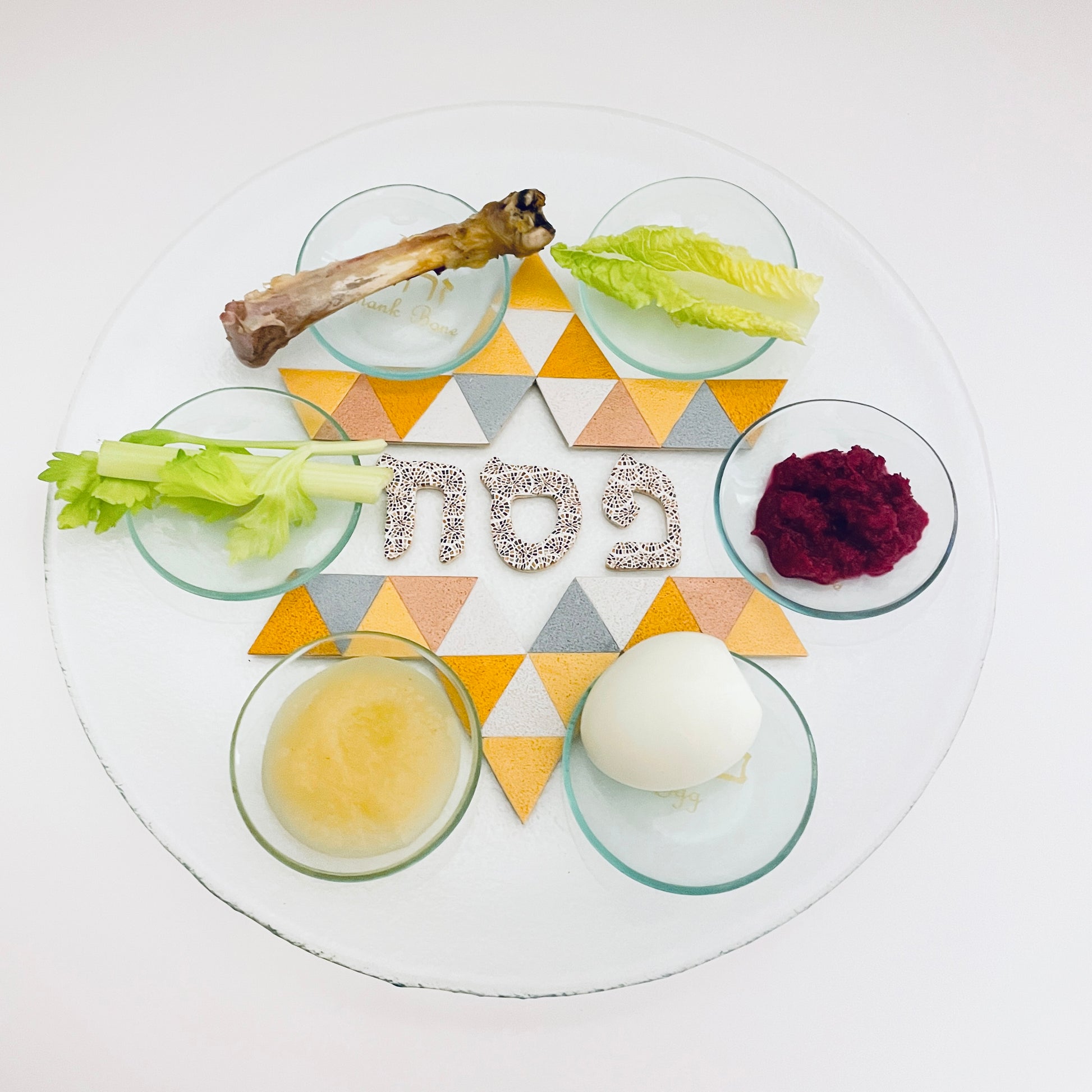 Modern Glass Passover Seder plate, Pesach Plate, Kearah,Judaica, Handmade. Gold.