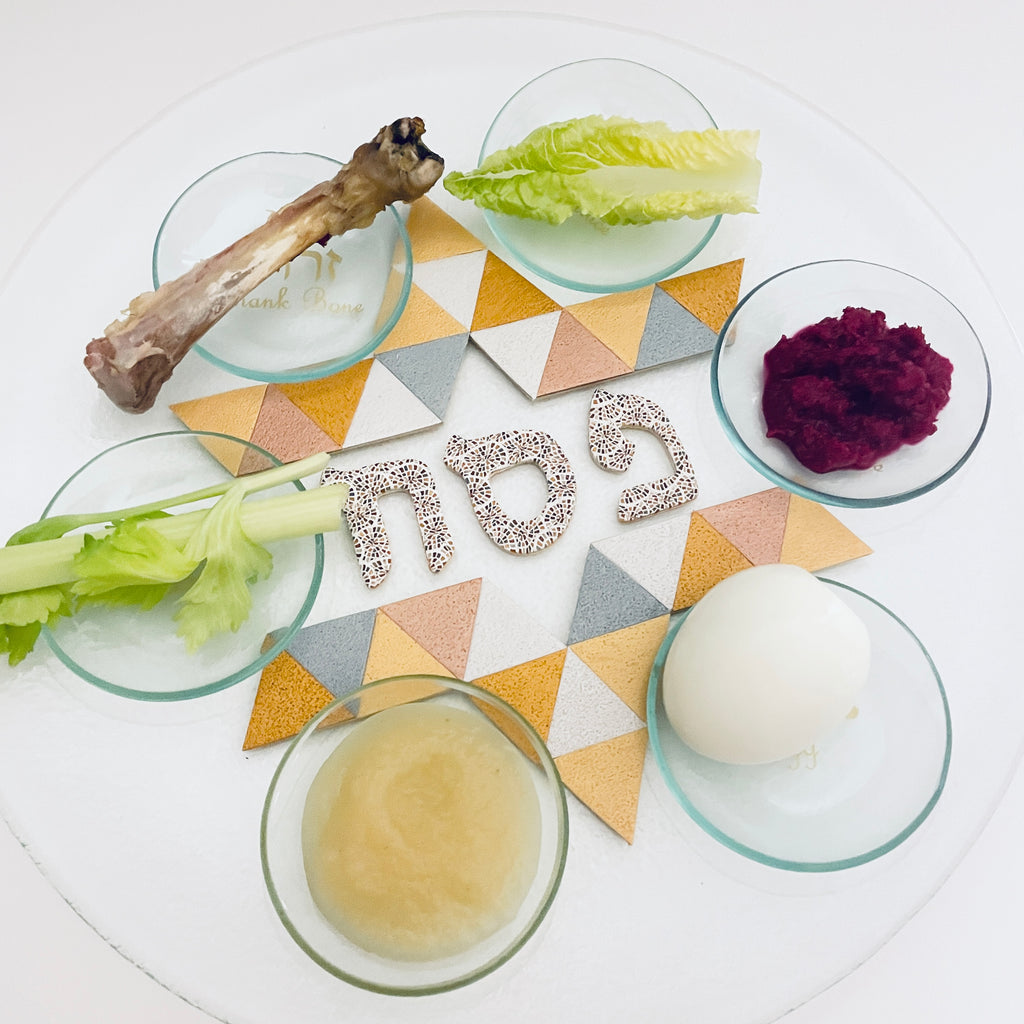Modern Glass Passover Seder plate, Pesach Plate, Kearah,Judaica, Handmade. Gold.