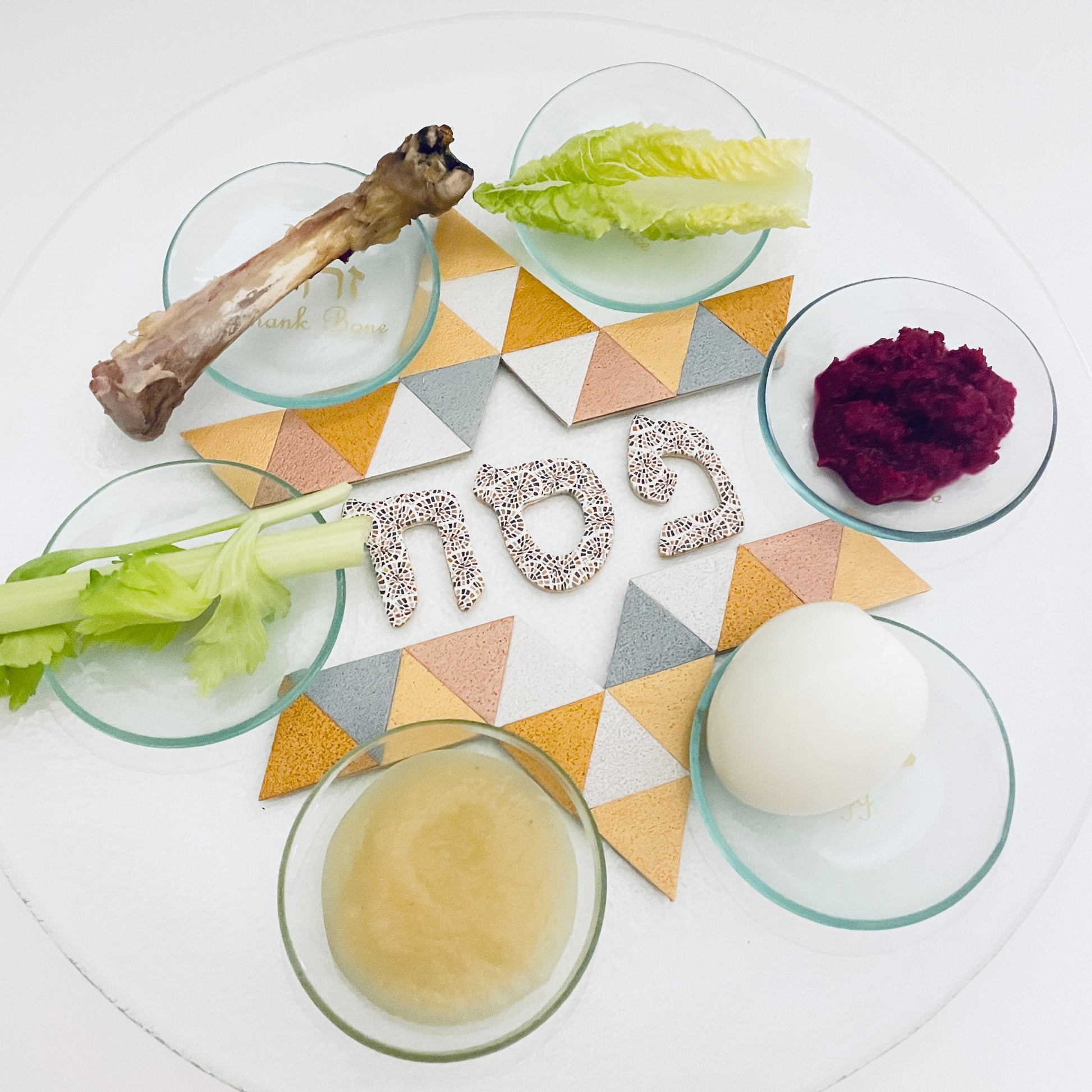 Modern Glass Passover Seder plate, Pesach Plate, Kearah,Judaica, Handmade. Gold.
