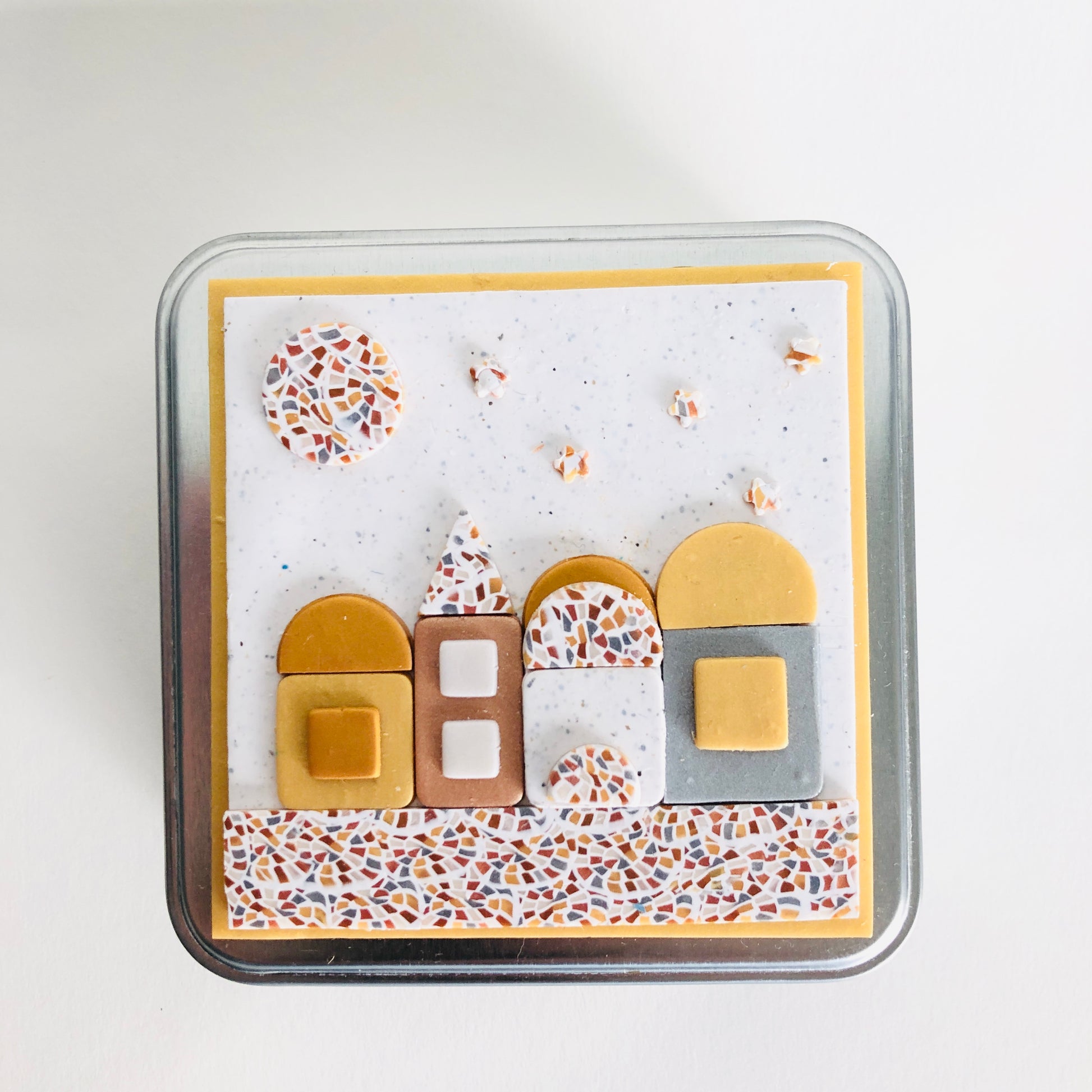 Travel Shabbat Kit in a Box, Tealight candles, Matchbox box, Handmade, Judaica, Travel Shabbat set. Jerusalem. Gold.