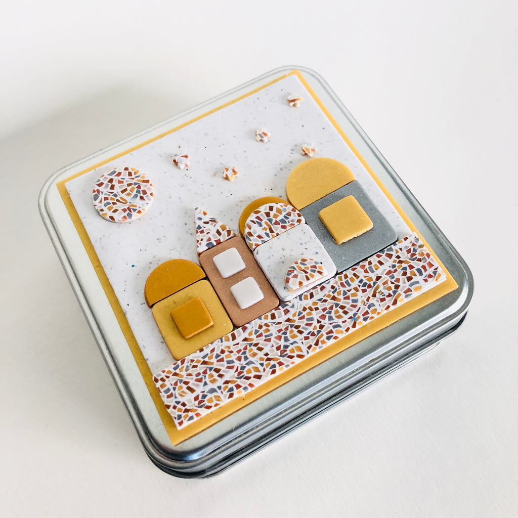 Travel Shabbat Kit in a Box, Tealight candles, Matchbox box, Handmade, Judaica, Travel Shabbat set. Jerusalem. Gold.