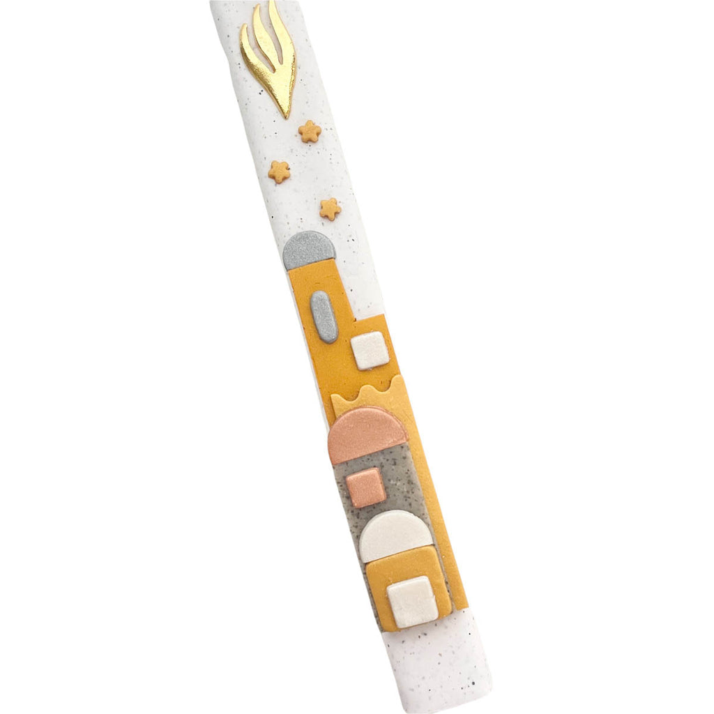 Modern Mezuzah case, Jerusalem skyline Gold, Handmade, Judaica Gift, Bar Mitzvah Gif, Jewish Wedding Gift, New Home Gift, Polymer clay